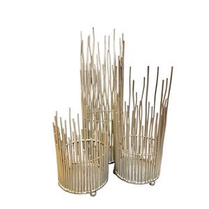 Bundle of 3 silver metal modern contemporary haystack  candlestick holders